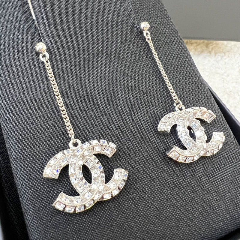 Chanel CC Logo Dangling Earrings studded with Crystals