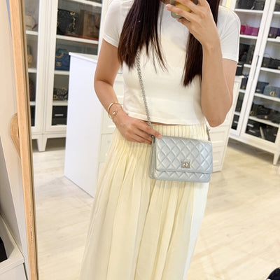 Chanel Reissue Wallet on Chain WOC in Metallic Silver Calfskin and SHW