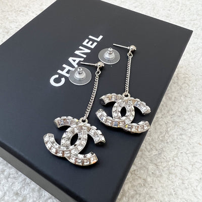 Chanel CC Logo Dangling Earrings studded with Crystals