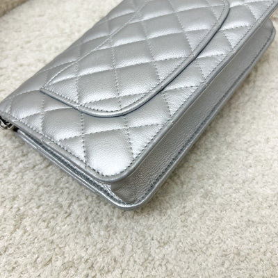 Chanel Reissue Wallet on Chain WOC in Metallic Silver Calfskin and SHW