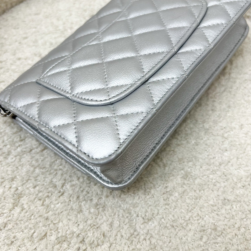 Chanel Reissue Wallet on Chain WOC in Metallic Silver Calfskin and SHW