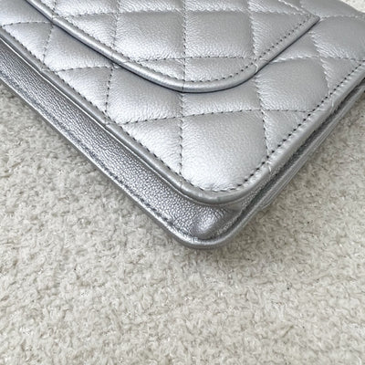 Chanel Reissue Wallet on Chain WOC in Metallic Silver Calfskin and SHW