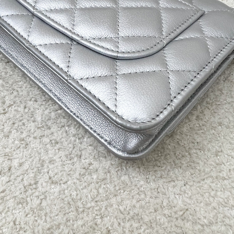 Chanel Reissue Wallet on Chain WOC in Metallic Silver Calfskin and SHW