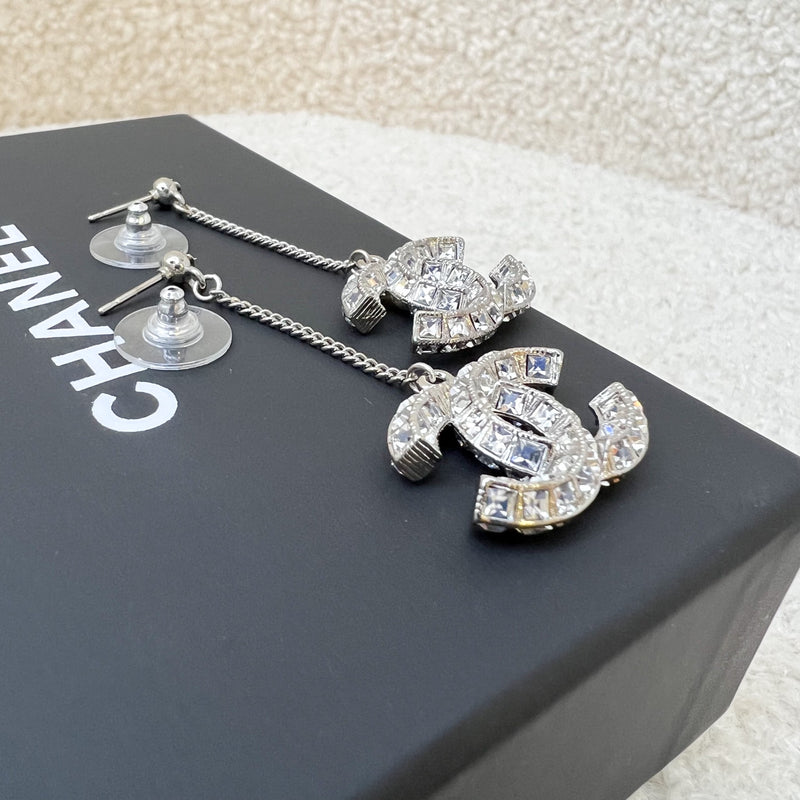 Chanel CC Logo Dangling Earrings studded with Crystals