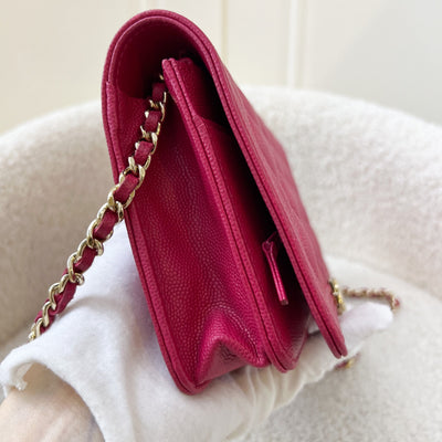 Chanel Boy Wallet on Chain WOC in Hot Pink Grained Calfskin (Caviar) in Shiny GHW