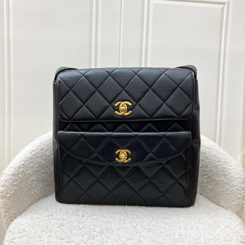 Chanel Vintage Double Pocket Shoulder Bag in Black Lambskin and 24K GHW