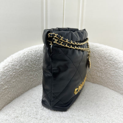 Chanel 22 Mini Hobo Handbag in Black Shiny Calfskin and AGHW