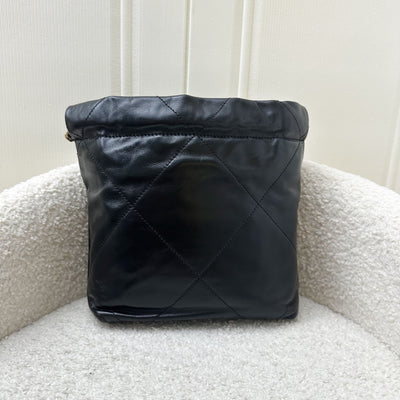 Chanel 22 Mini Hobo Handbag in Black Shiny Calfskin and AGHW