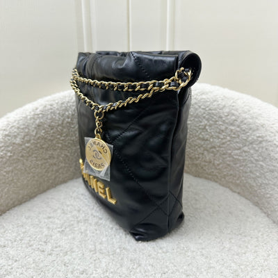 Chanel 22 Mini Hobo Handbag in Black Shiny Calfskin and AGHW