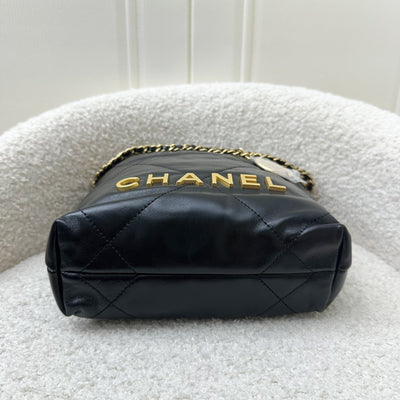 Chanel 22 Mini Hobo Handbag in Black Shiny Calfskin and AGHW