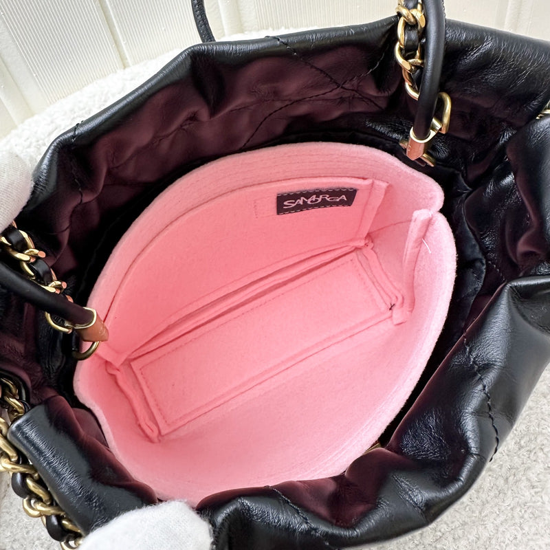 Chanel 22 Mini Hobo Handbag in Black Shiny Calfskin and AGHW