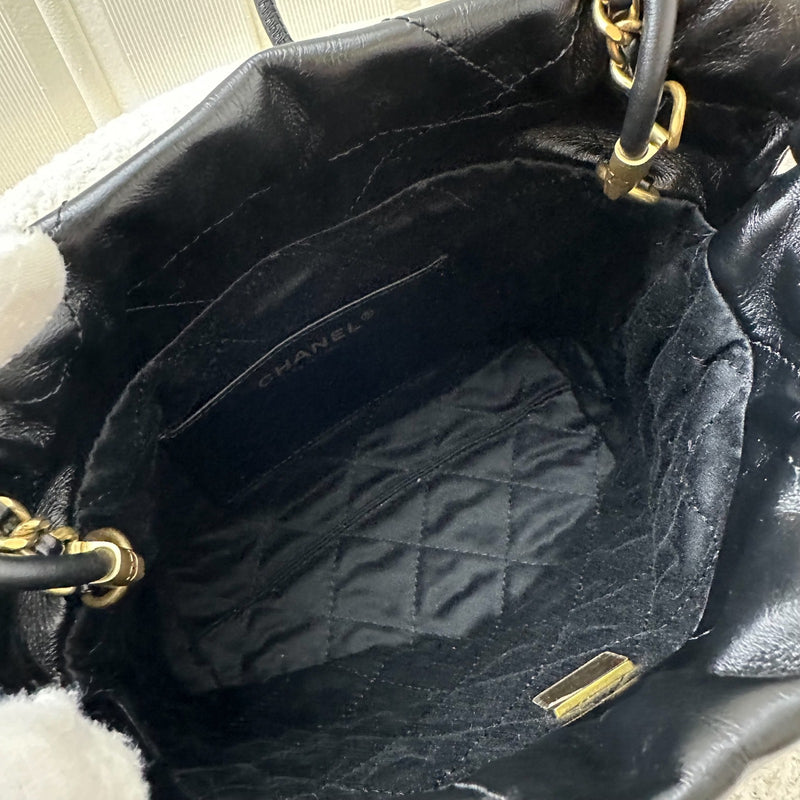 Chanel 22 Mini Hobo Handbag in Black Shiny Calfskin and AGHW