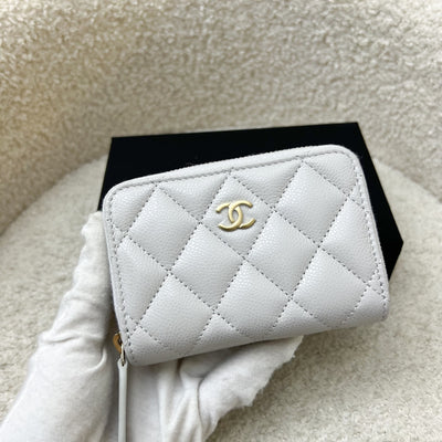 Chanel Classic Zippy Card Holder in Light Grey Caviar and LGHW