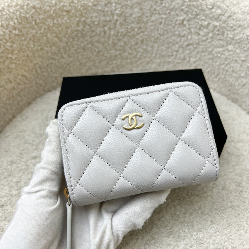 Chanel Classic Zippy Card Holder in Light Grey Caviar and LGHW