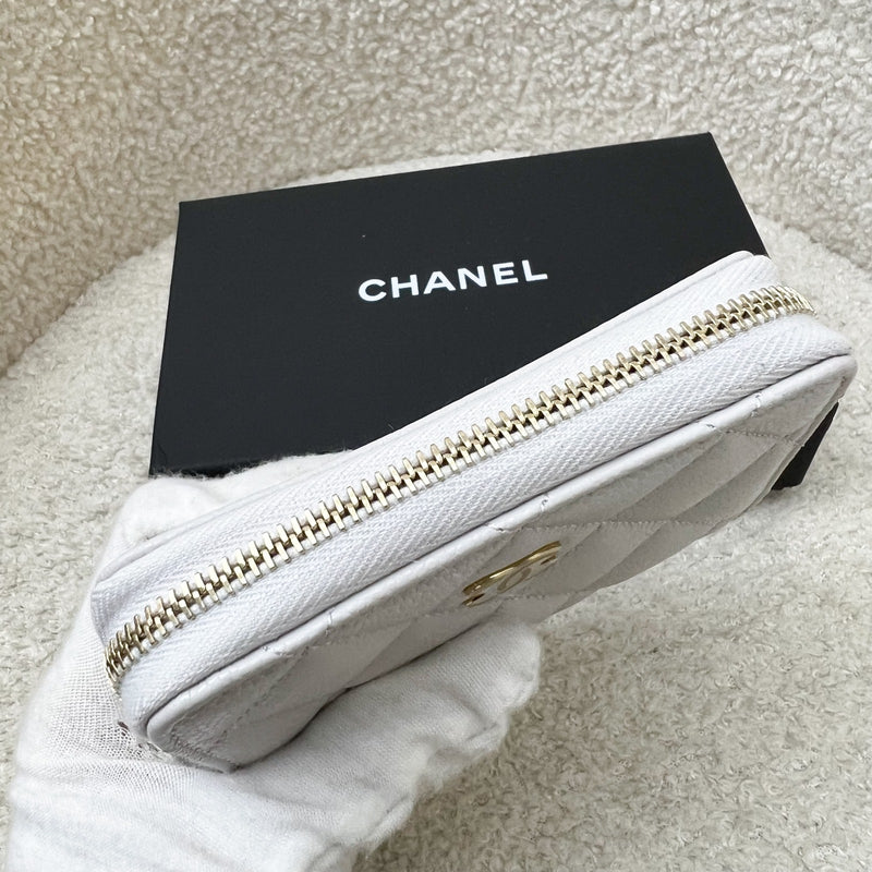 Chanel Classic Zippy Card Holder in Light Grey Caviar and LGHW