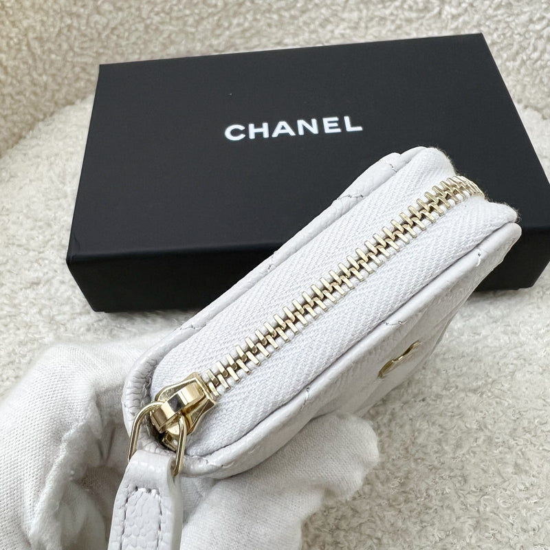 Chanel Classic Zippy Card Holder in Light Grey Caviar and LGHW