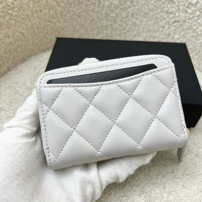 Chanel Classic Zippy Card Holder in Light Grey Caviar and LGHW