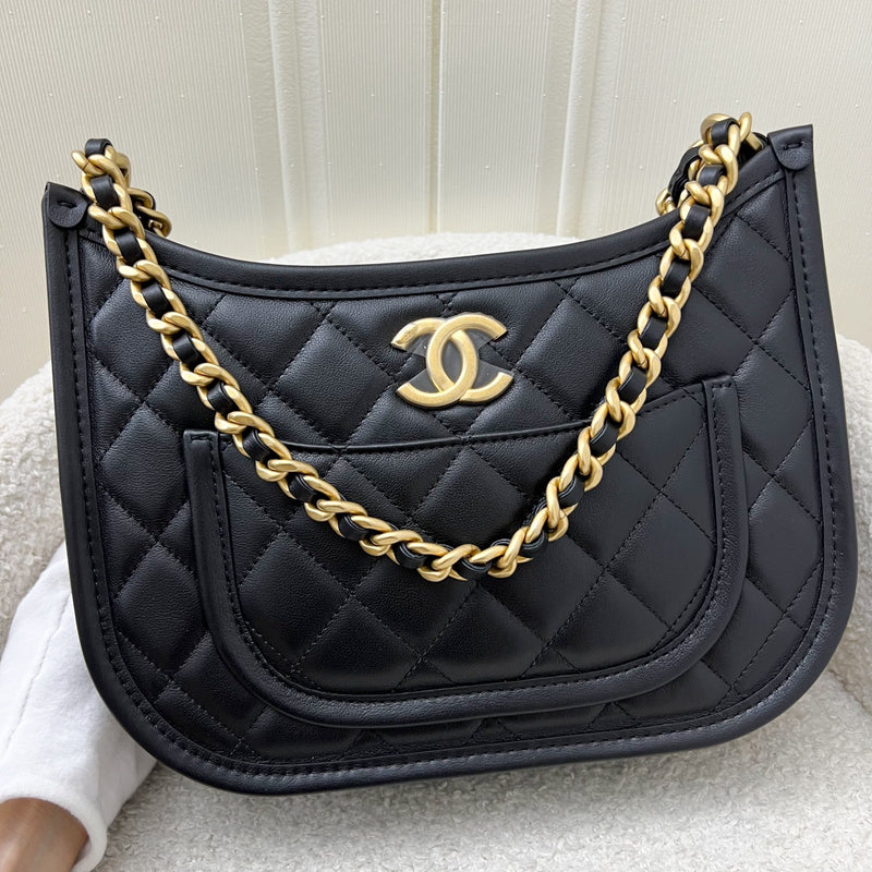 Chanel 24S Seasonal Hobo in Black Calfskin and AGHW