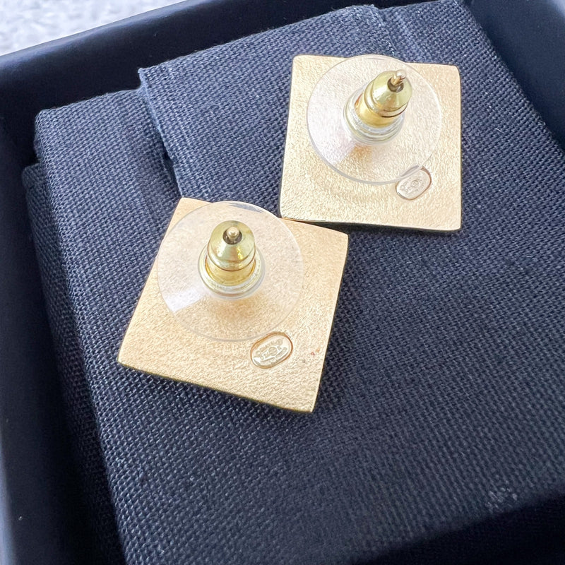 Chanel 24K Square CC Earrings in GHW (Model: ABE656)