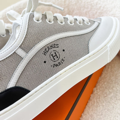 Hermes Get Sneaker in H Canvas and Calfskin with Signature "Hermes Paris" Stencil Sz 36.5
