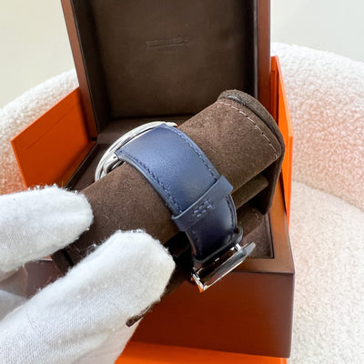 Hermes Arceau Grande Lune Self Winding (Automatic) Watch 43mm in Stainless Steel and Blue Calfskin Strap
