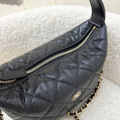 Chanel 25C Quilted Hobo Clutch on Chain in Black Caviar and LGHW (Model: AP4386)