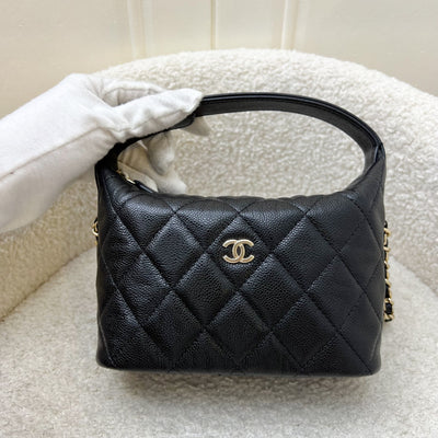 Chanel 25C Quilted Hobo Clutch on Chain in Black Caviar and LGHW (Model: AP4386)