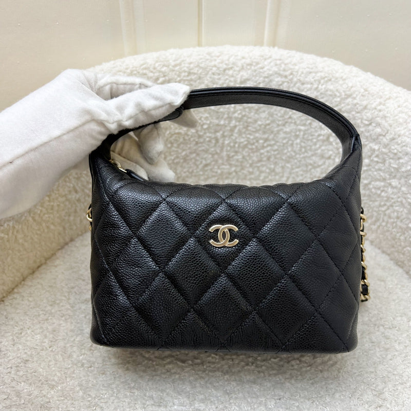 Chanel 25C Quilted Hobo Clutch on Chain in Black Caviar and LGHW (Model: AP4386)