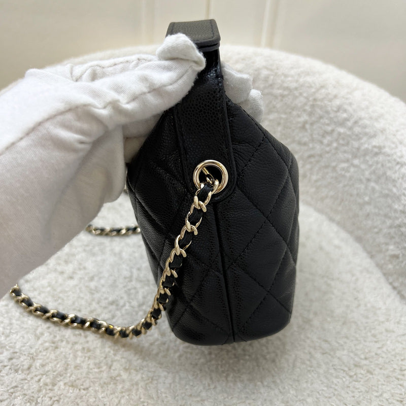 Chanel 25C Quilted Hobo Clutch on Chain in Black Caviar and LGHW (Model: AP4386)