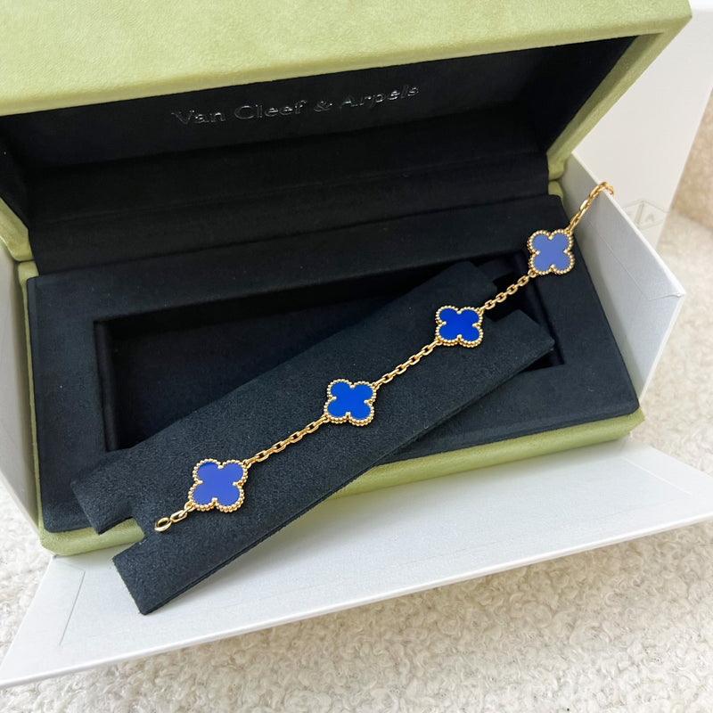 Van Cleef & Arpels VCA Vintage Alhambra 5 Motifs Bracelet with Blue Agate in 18K Yellow Gold