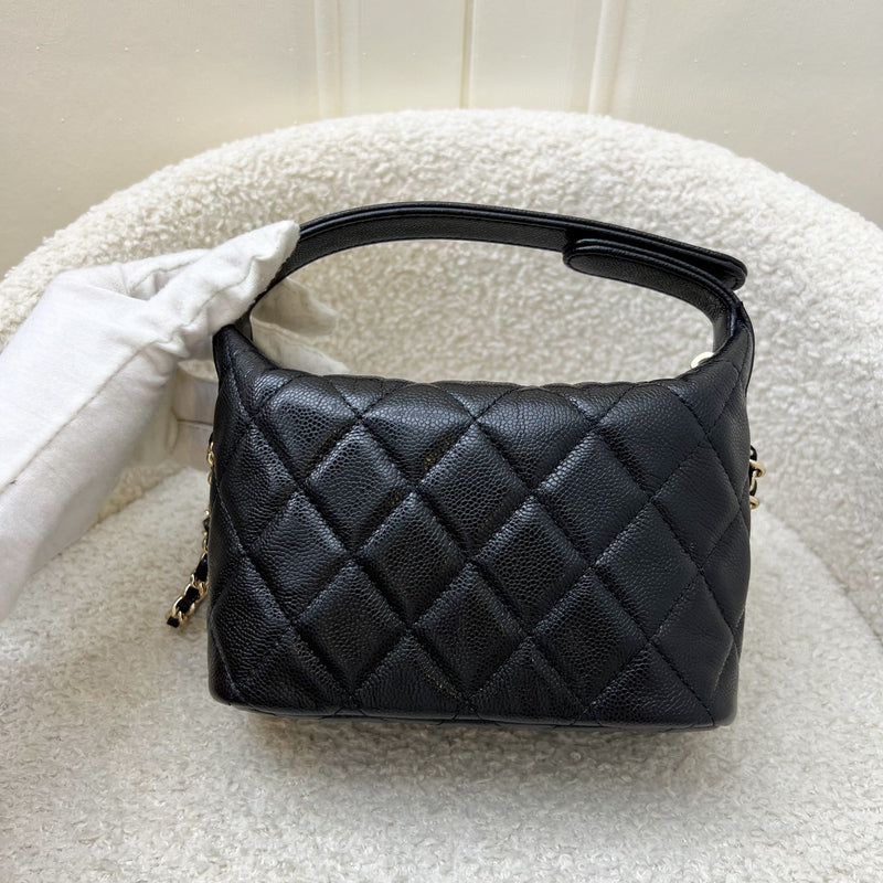 Chanel 25C Quilted Hobo Clutch on Chain in Black Caviar and LGHW (Model: AP4386)