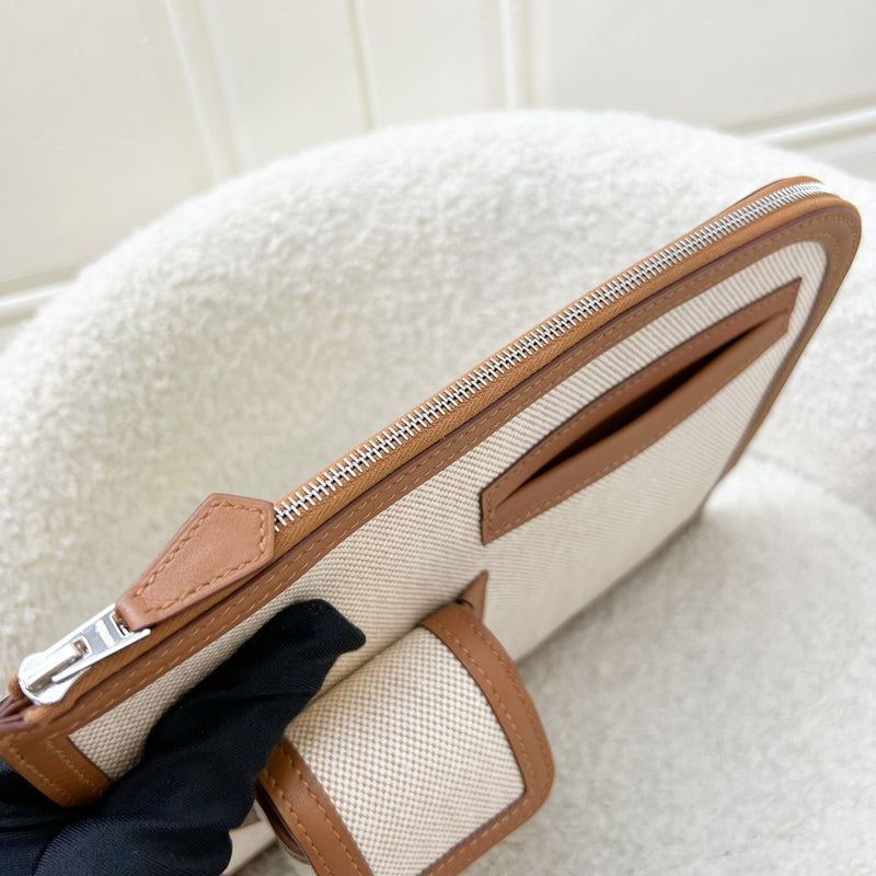 Hermes Cargo Voyage Pochette in Ecru Beige Toile H Canvas, Gold Swift Leather and PHW