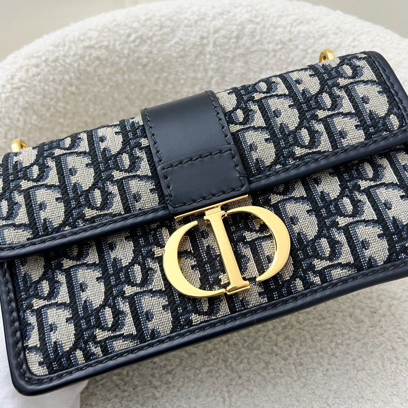 Dior 30 Montaigne East-West Flap Bag in Dark Blue Oblique Canvas and GHW