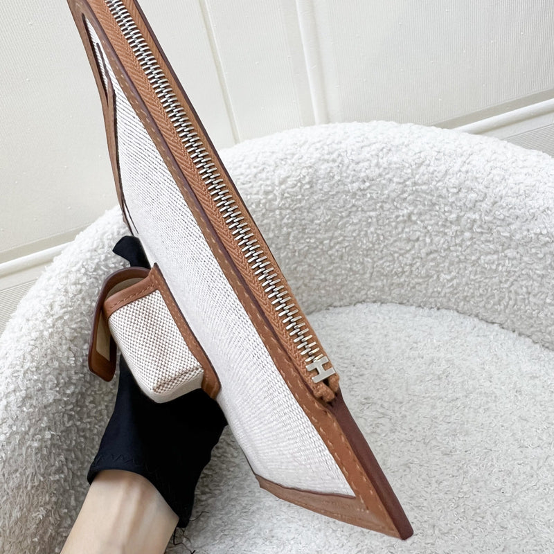 Hermes Cargo Voyage Pochette in Ecru Beige Toile H Canvas, Gold Swift Leather and PHW