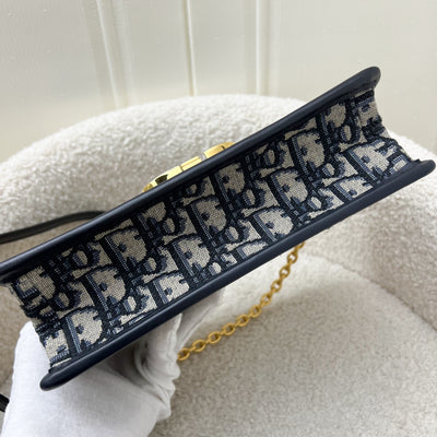 Dior 30 Montaigne East-West Flap Bag in Dark Blue Oblique Canvas and GHW