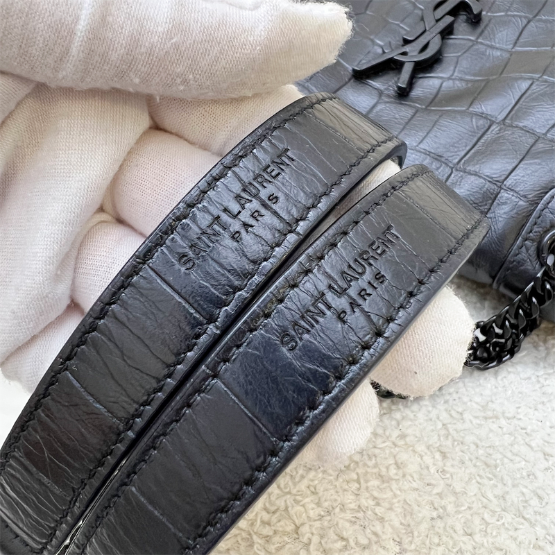 Saint Laurent Niki Baby in Black Crocodile-Embossed Leather BHW