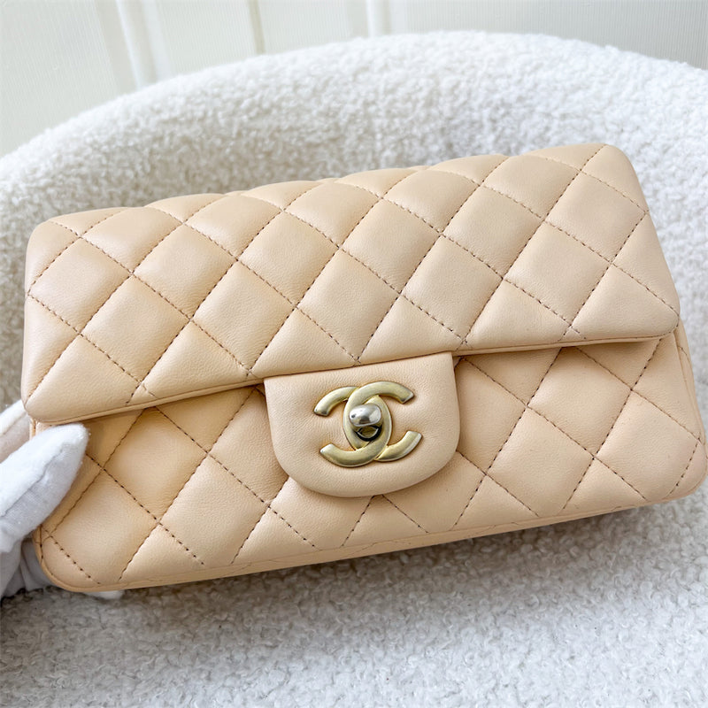 Chanel Classic Mini Rectangle Flap in Beige Stiff Lambskin AGHW