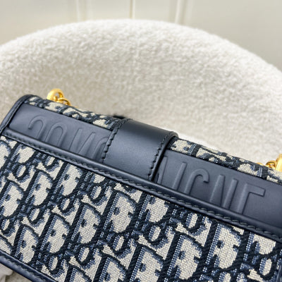 Dior 30 Montaigne East-West Flap Bag in Dark Blue Oblique Canvas and GHW