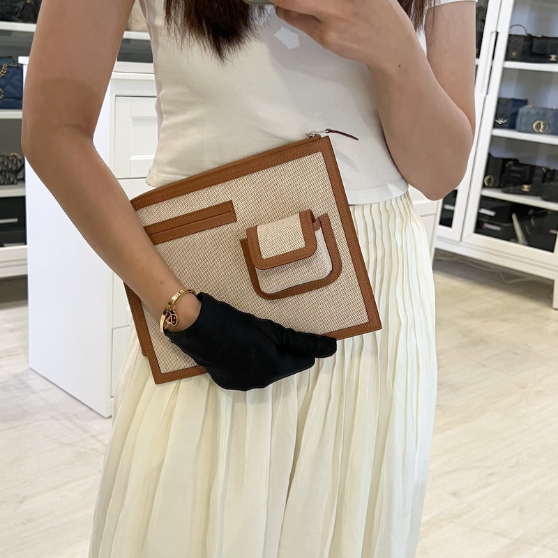 Hermes Cargo Voyage Pochette in Ecru Beige Toile H Canvas, Gold Swift Leather and PHW