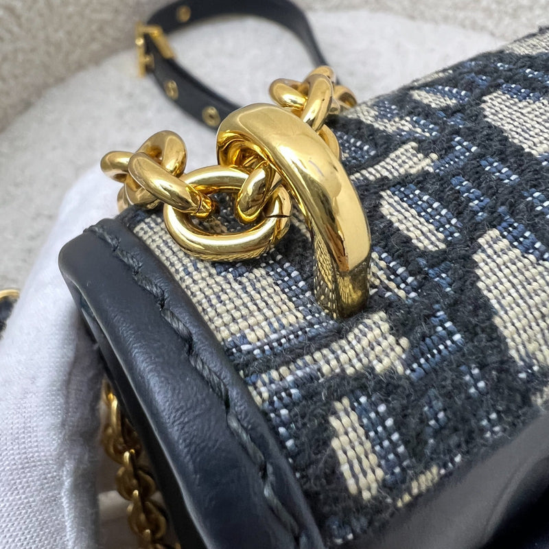 Dior 30 Montaigne East-West Flap Bag in Dark Blue Oblique Canvas and GHW