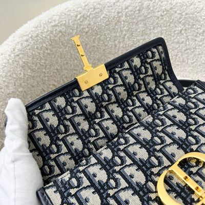 Dior 30 Montaigne East-West Flap Bag in Dark Blue Oblique Canvas and GHW