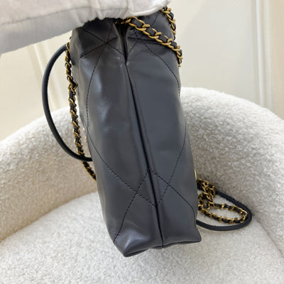 Chanel 22 Mini Hobo Handbag in 23K Dark Grey Calfskin and GHW