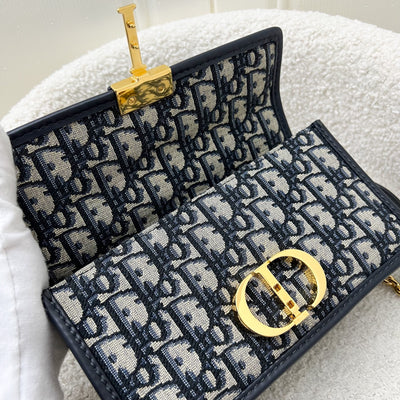 Dior 30 Montaigne East-West Flap Bag in Dark Blue Oblique Canvas and GHW