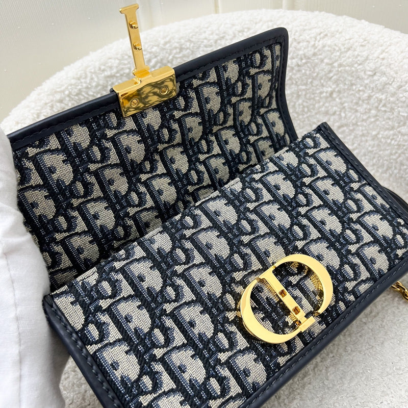 Dior 30 Montaigne East-West Flap Bag in Dark Blue Oblique Canvas and GHW