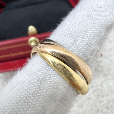 Cartier Trinity Ring, Small Model in 18K Yellow Gold, White Gold and Rose Gold Sz 50