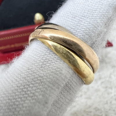 Cartier Trinity Ring, Small Model in 18K Yellow Gold, White Gold and Rose Gold Sz 50