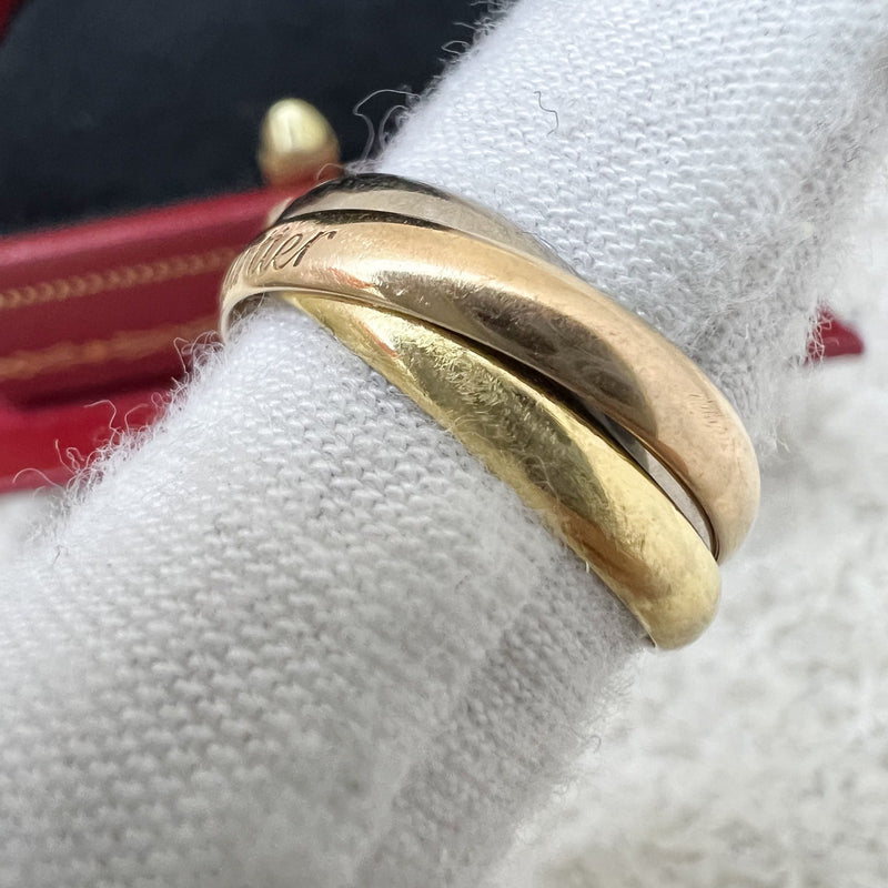Cartier Trinity Ring, Small Model in 18K Yellow Gold, White Gold and Rose Gold Sz 50