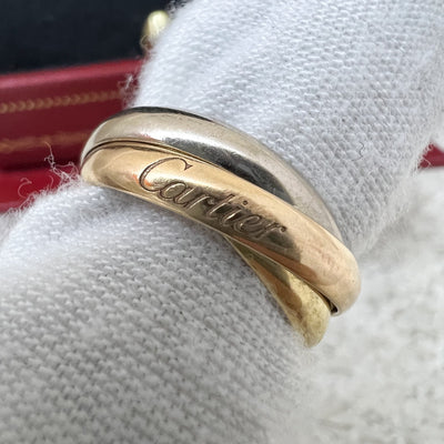 Cartier Trinity Ring, Small Model in 18K Yellow Gold, White Gold and Rose Gold Sz 50