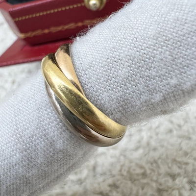 Cartier Trinity Ring, Small Model in 18K Yellow Gold, White Gold and Rose Gold Sz 50