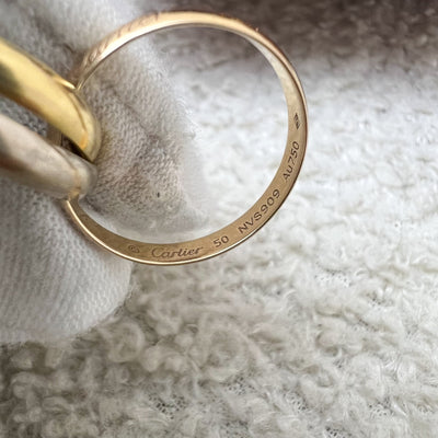 Cartier Trinity Ring, Small Model in 18K Yellow Gold, White Gold and Rose Gold Sz 50